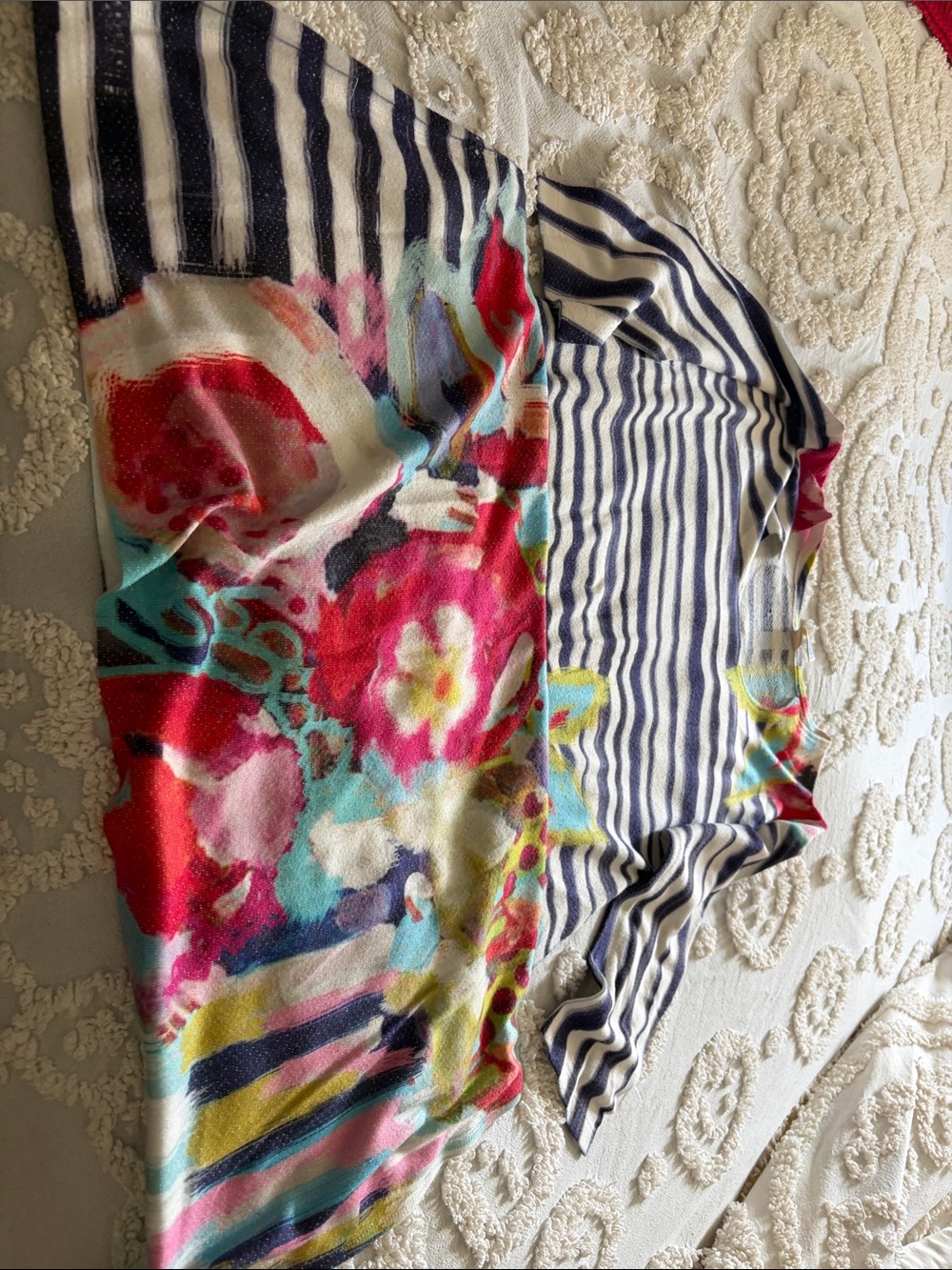 Atelier Sona Multicolor Floral & Navy Stripe Short Sleeve Tee